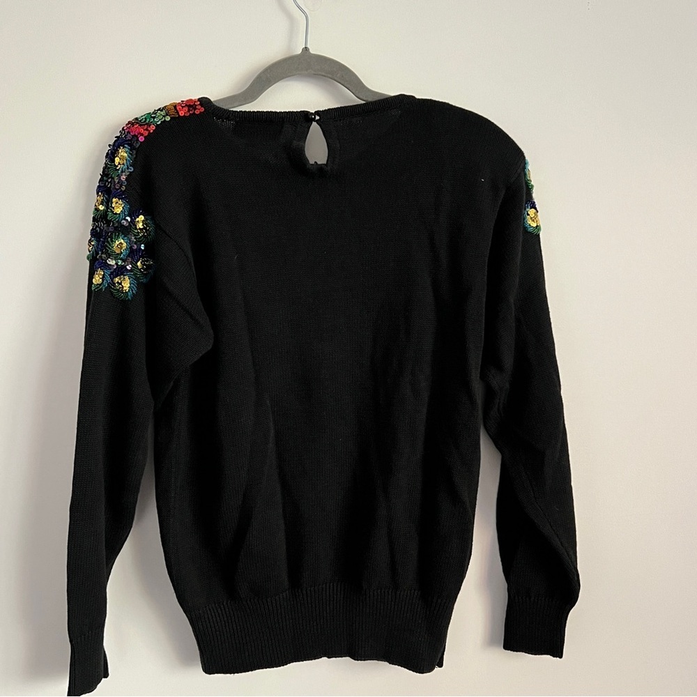 Vintage Claudia Barnes Black Colorful Sequin Glam Knit Sweater Size Small - Picture 6 of 8